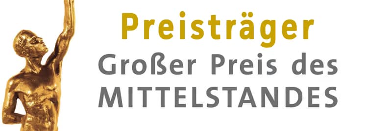 Auszeichnung „Preisträger Großer Preis des Mittelstandes“ mit goldener Statuette.